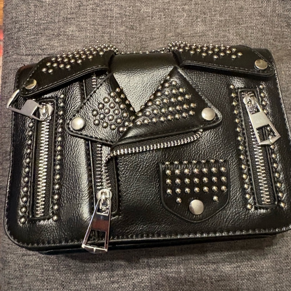 Women’s Black Studded Crossbody Bag with Silver Hardware
